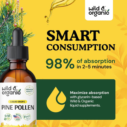 Wild & Organic Tintura de Polen de Pino - Extracto de Polen de Pino Silvestre - Suplemento Líquido Vegano, Sin Alcohol ni – Image 4