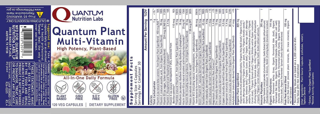 QNL Quantum Plant Multi-Vitamin - Multivitamínico Completo de Origen Vegetal - 120 Cápsulas
