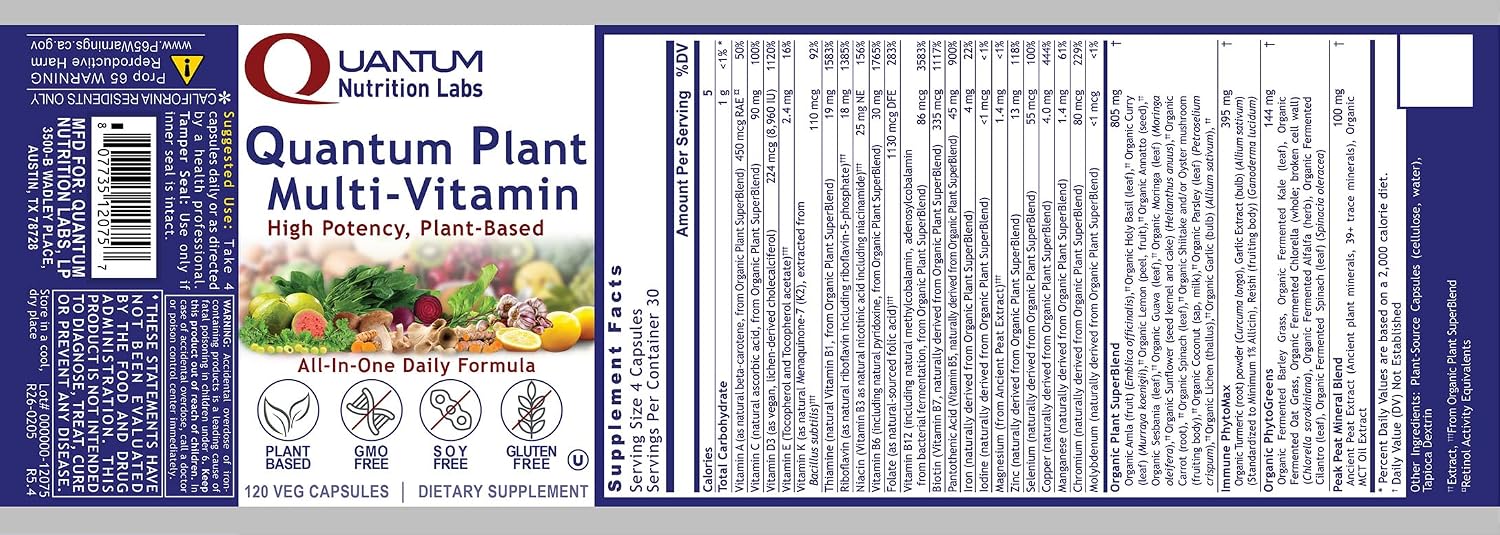 QNL Quantum Plant Multi-Vitamin - Multivitamínico Completo de Origen Vegetal - 120 Cápsulas