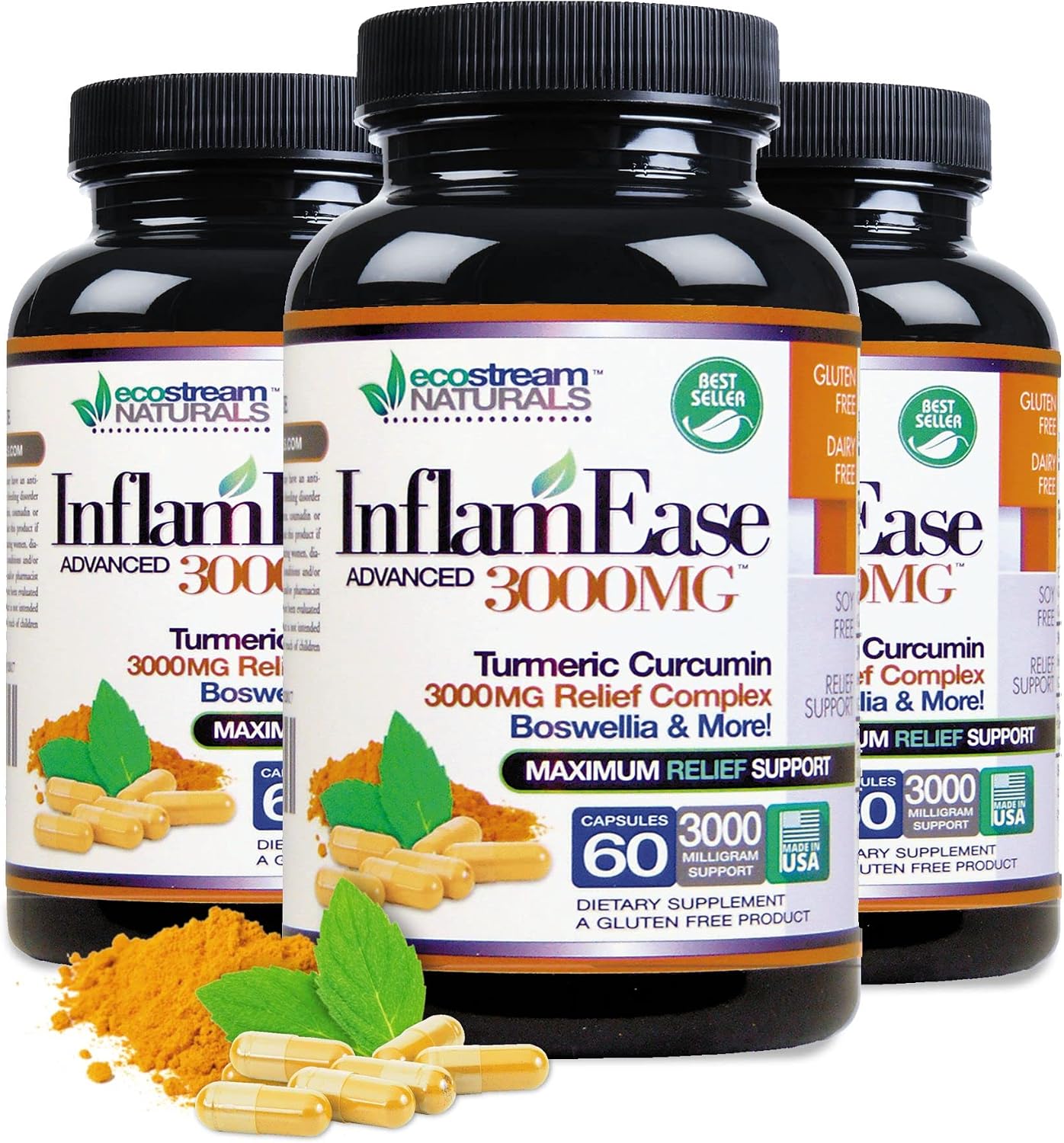 Advanced InflamEase con Cúrcuma, Enzimas y Boswellia - Pack de 2 (Vegetariano)