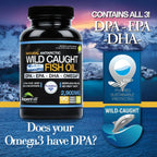 Triple Strength Fish Oil - Aceite de Pescado Omega 3 con DPA, EPA y DHA - 2900 mg - 90 Cápsulas Blandas - Sabor Vainilla