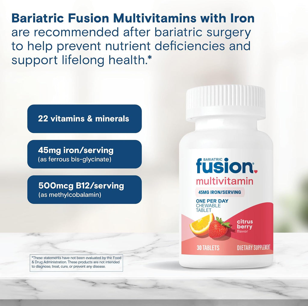 Bariatric Fusion One Per Day Multivitamínico Bariátrico con Hierro Masticable - Sabor Cítricos Bayas - 30 Comprimidos