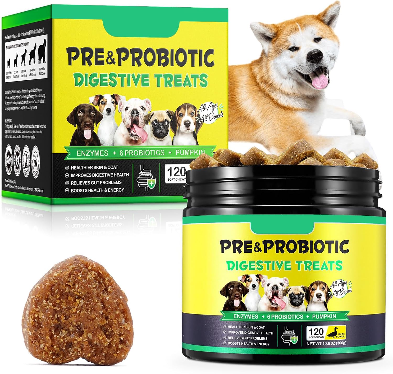 Probióticos para Perros con Enzimas Digestivas - 120 Masticables Sabor a Pato