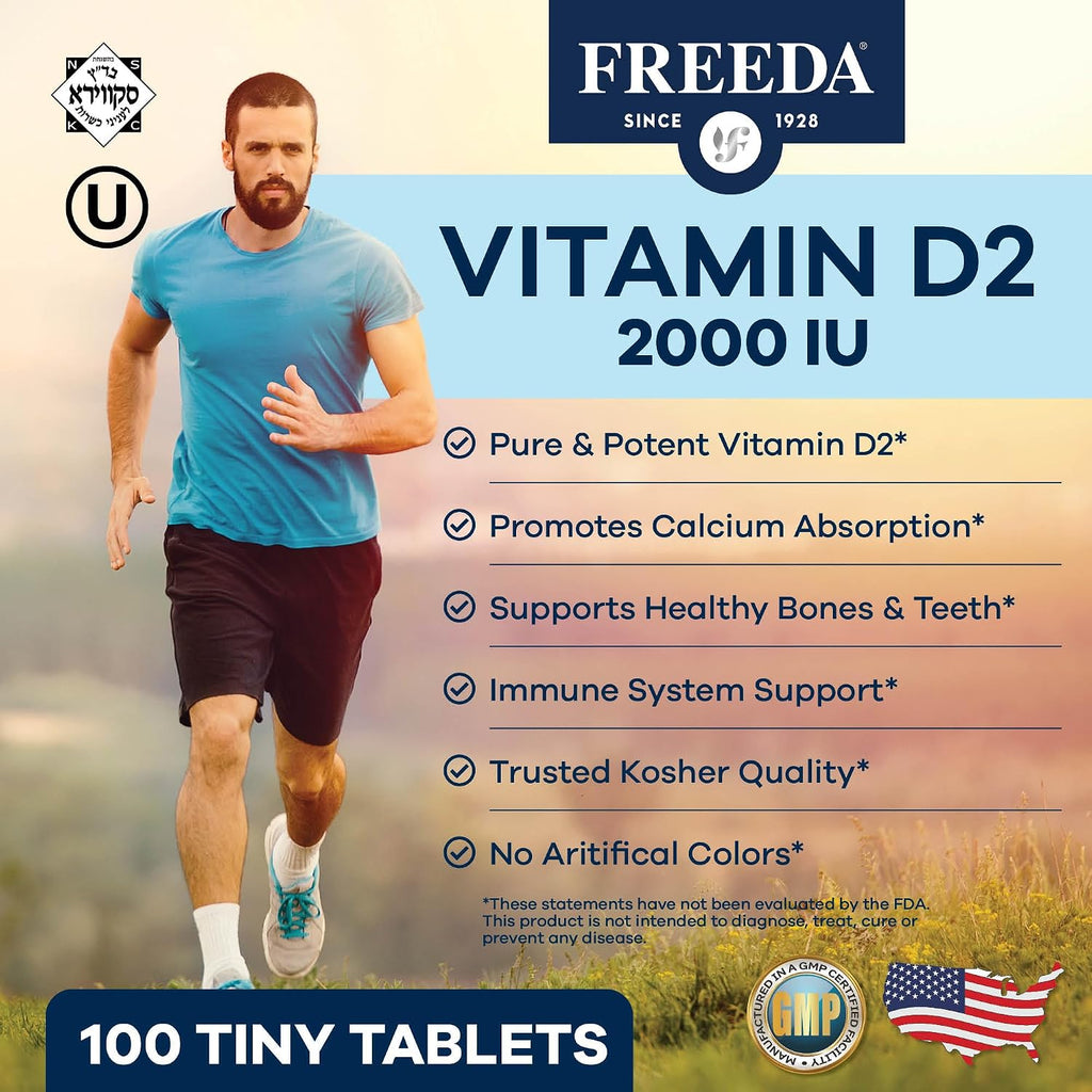 FREEDA Vitamina D2 2000 UI – Ergocalciferol Vegano para Huesos e Inmunidad – 100 Comprimidos Pequeños