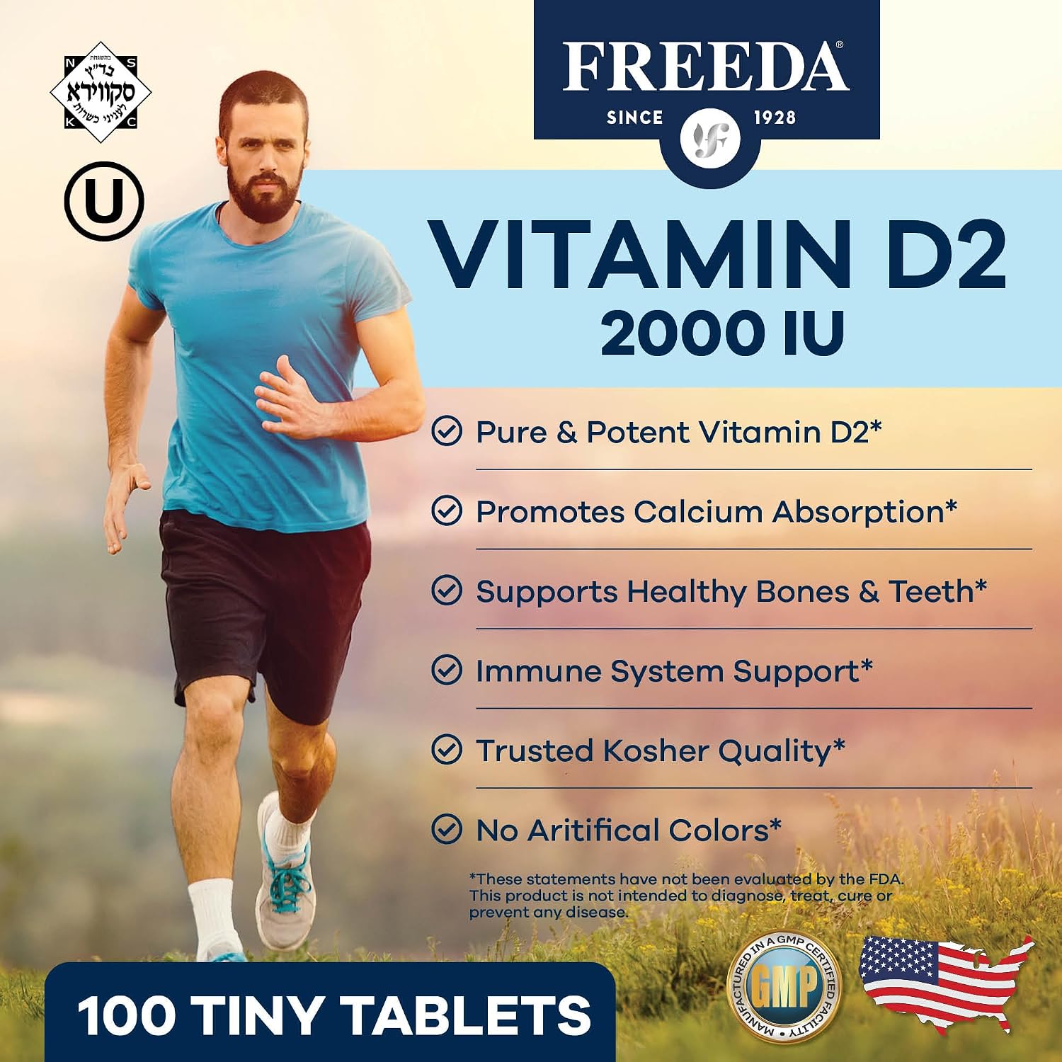 FREEDA Vitamina D2 2000 UI – Ergocalciferol Vegano para Huesos e Inmunidad – 100 Comprimidos Pequeños