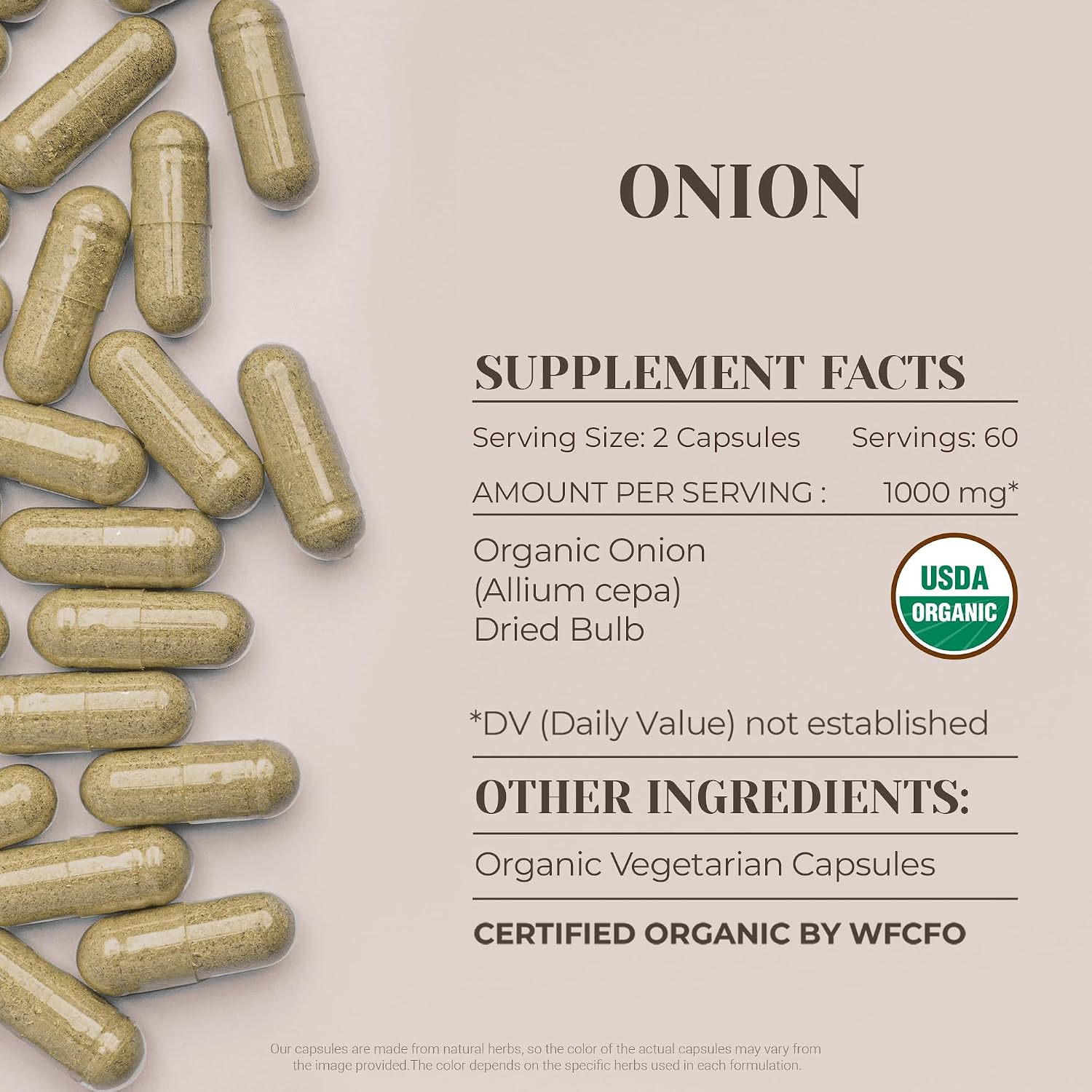 Garden Organics Onion USDA Organic 120 Cápsulas | Suplemento Natural de Alta Potencia | Cápsulas Vegetarianas Orgánicas Certificadas con Cebolla Orgánica (Allium cepa) Bulbo Seco