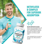 NutraPep Complejo B Metilado - Vitaminas B Completo con B9 5-MTHF B6 B12 - Apoyo Energía, Cerebro y Corazón - Vegano Sin Gluten Sin Azúcar - 180 Cápsulas