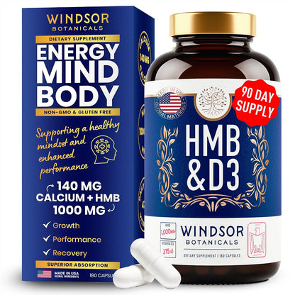 HMB y Vitamina D3 - Suplemento de HMB 1000 mg con Calcio y Vitamina D3 - 180 Cápsulas (90 Días) – Image 1