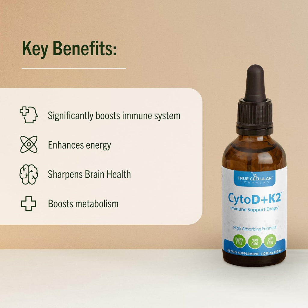 True Cellular Formulas Vitamina D3 2200 UI + K2 MK-7 Gotas Líquidas
