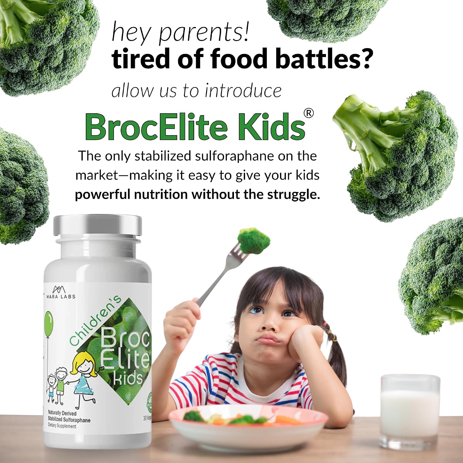 BrocElite Kids | Suplemento de Brócoli con Sulforafano Estabilizado para Niños | 30 Cápsulas Veganas