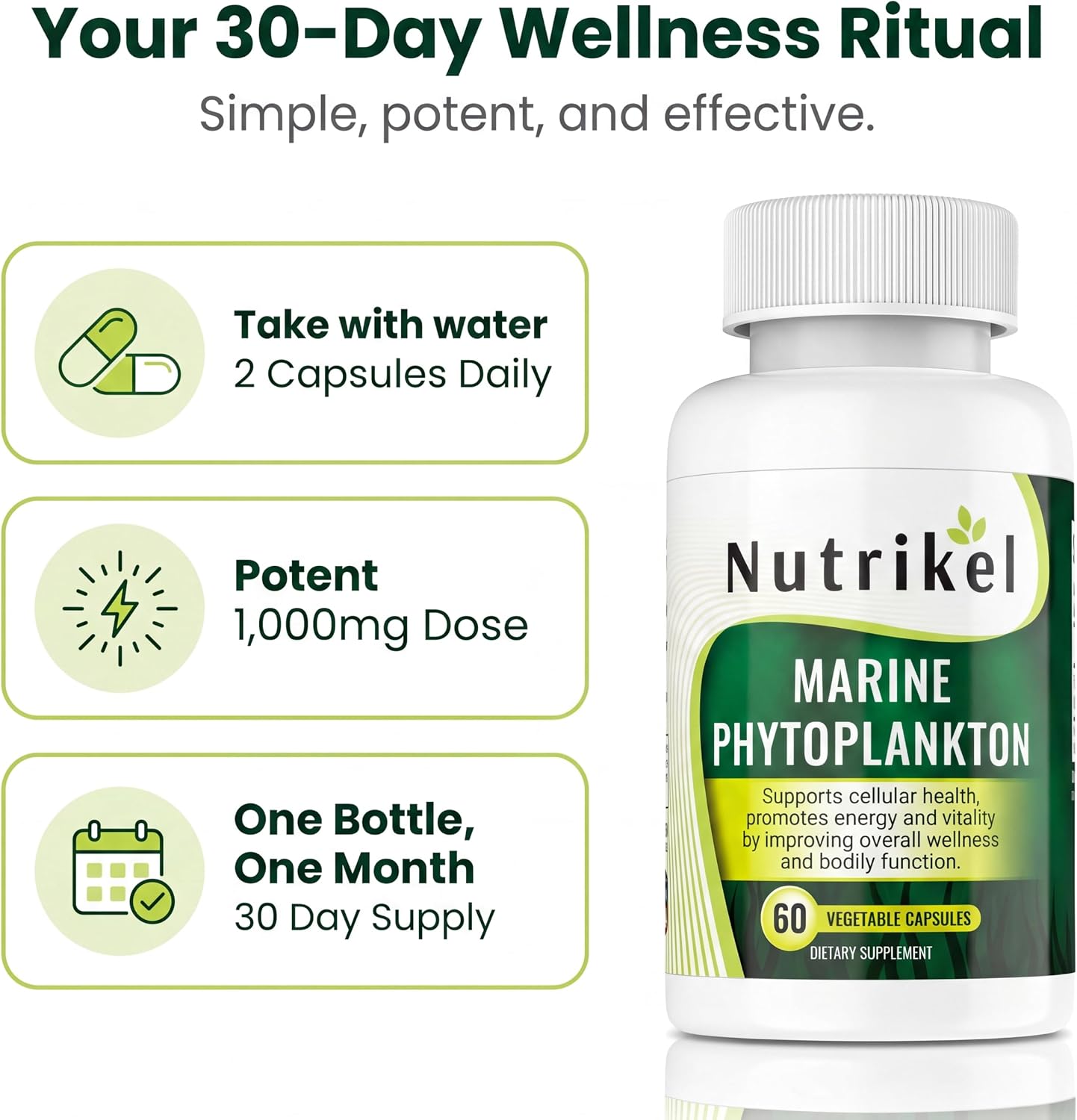 Marine Phytoplankton Omega 3 - Complemento Vegano de Algas Marinas, 1000mg, 60 Cápsulas