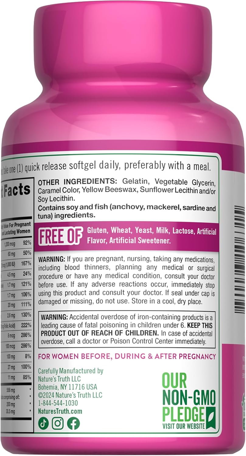 Nature's Truth Vitaminas Prenatales con DHA y Ácido Fólico - 60 Cápsulas Blandas
