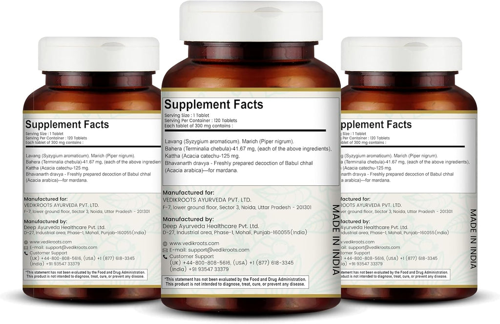 Lavangadi Vati - Apoyo Natural para el Confort Nasal, Suplemento Respiratorio Ayurvédico, Ayuda para la Salud Digestiva, 360 Comprimidos (Paquete de 3)