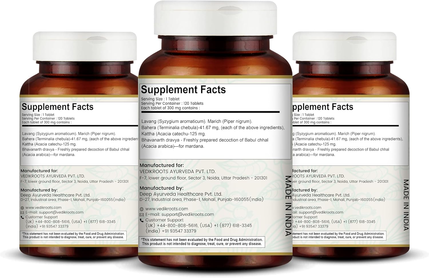 Lavangadi Vati - Apoyo Natural para el Confort Nasal, Suplemento Respiratorio Ayurvédico, Ayuda para la Salud Digestiva, 360 Comprimidos (Paquete de 3)