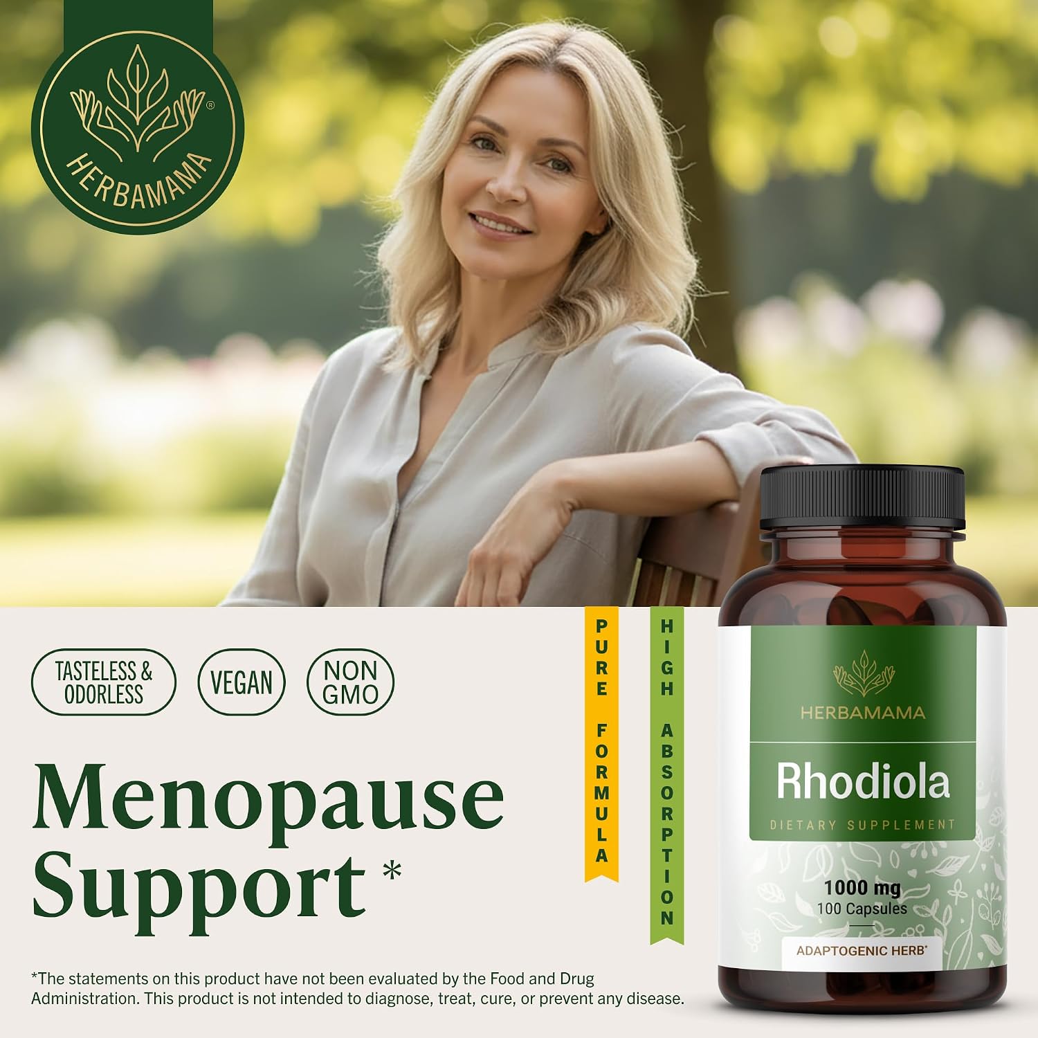 HERBAMAMA Rhodiola Rosea – 100 Cápsulas Veganas (50 Días)
