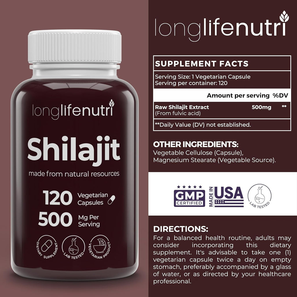 Shilajit Puro del Himalaya 500mg con Ácido Fúlvico 15% | 120 Cápsulas Vegetales | Suplemento para Vitalidad y Claridad Mental