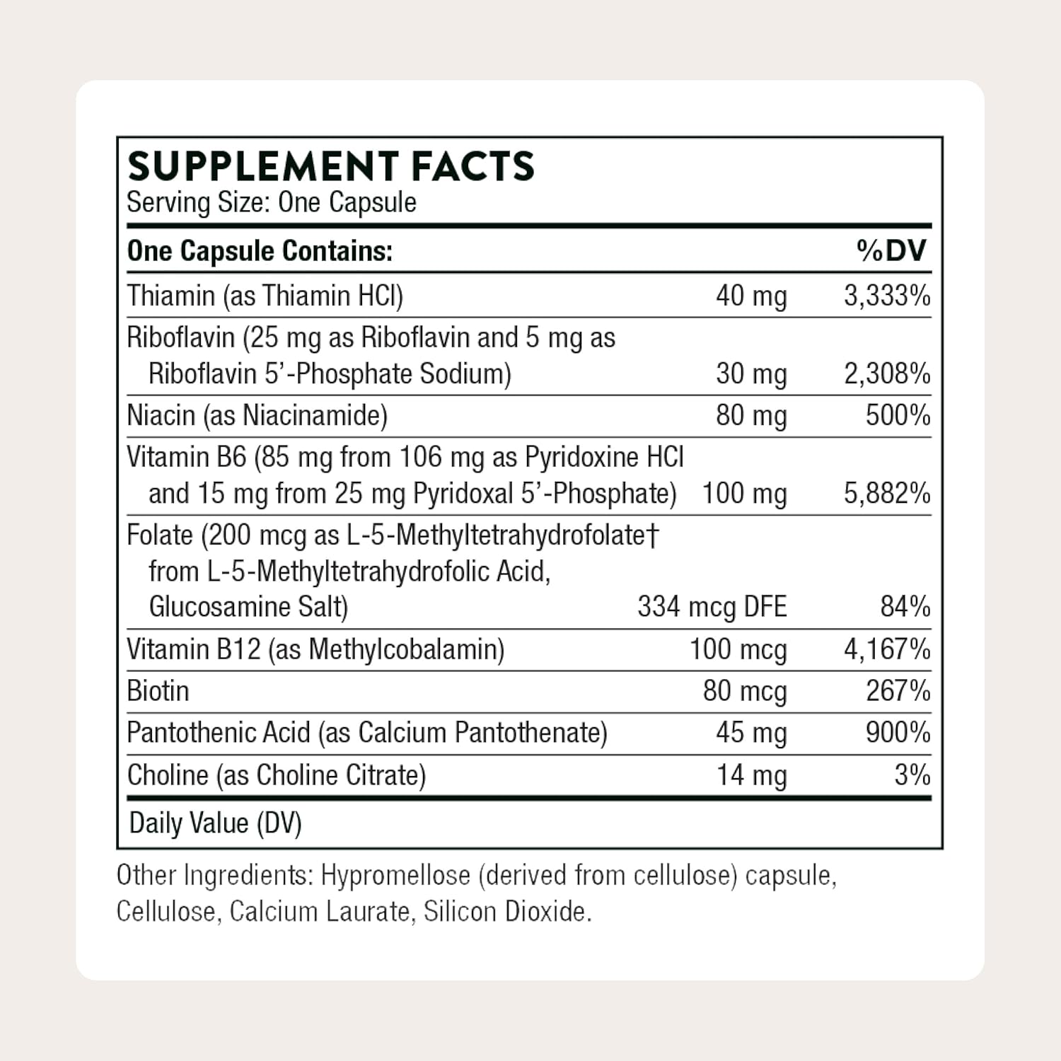 THORNE B-Complex #6 - Complejo de Vitaminas B con Formas Activas y B6 Extra, 60 Cápsulas