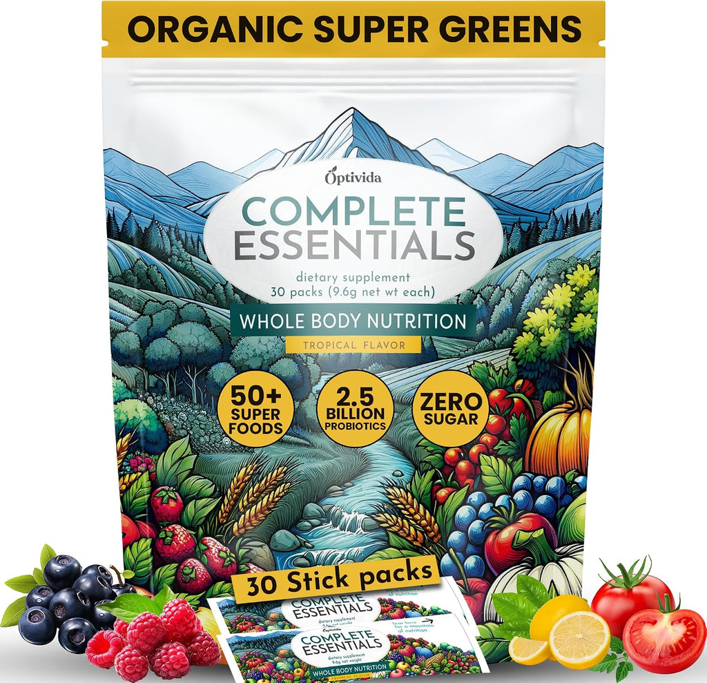 OPTIVIDA Fruits & Veggie Mix Super Greens Powder - 30 Sobres - Mezcla de Frutas y Verduras en Polvo con Probióticos y Enzimas