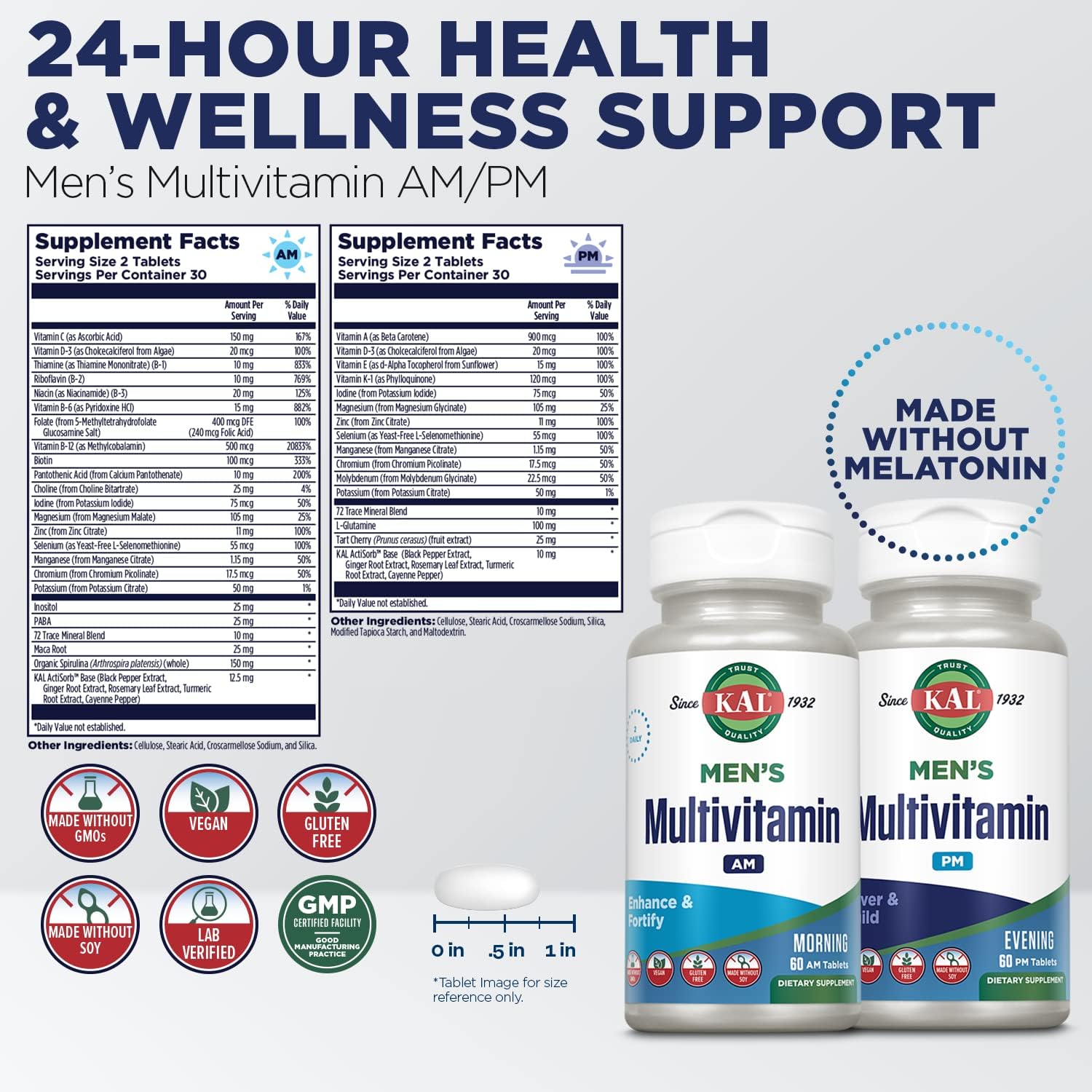 KAL Men's Multivitamin AM/PM - 120 Comprimidos (30 Dosis)