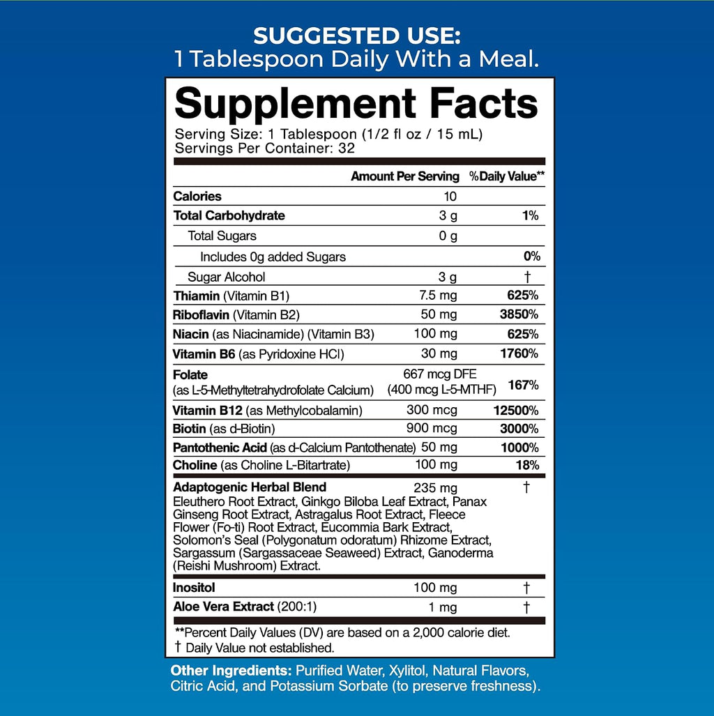 Tropical Oasis Premium Liquid B Complex with Energy Herbs - Fast Absorbing Liquid Supplement with All 8 B Vitamins - 473 ml, 32 Servings