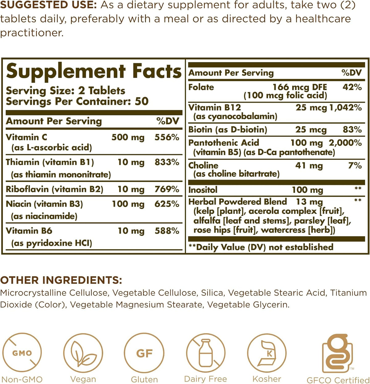 Solgar Complejo B con Vitamina C Fórmula Anti-Estrés - 100 Comprimidos (Paquete de 2) – Image 2
