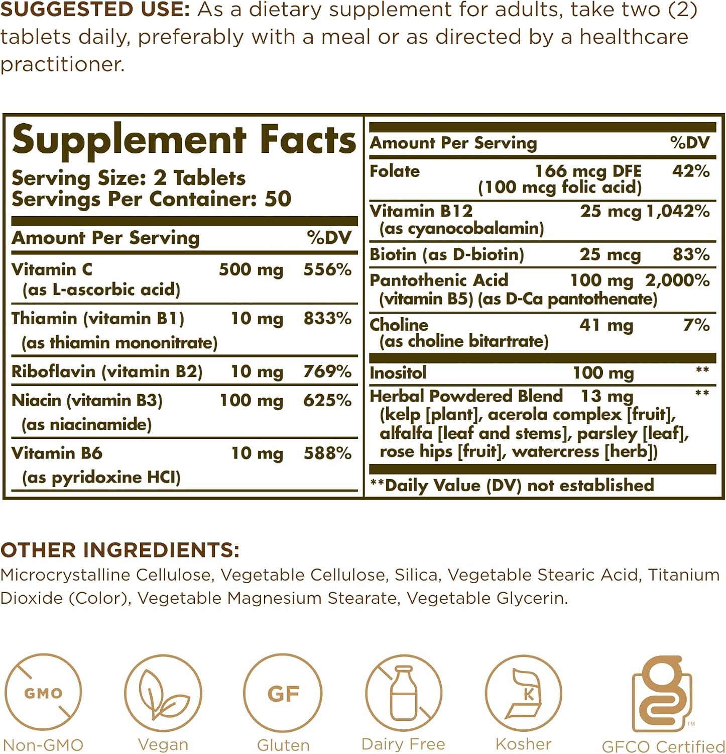 Solgar Complejo B con Vitamina C Fórmula Anti-Estrés - 100 Comprimidos (Paquete de 2)