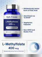 Carlyle L-Metilfolato 400 mcg | 120 Cápsulas Vegetales | Folato Metilado Activo | No GMO y Sin Gluten