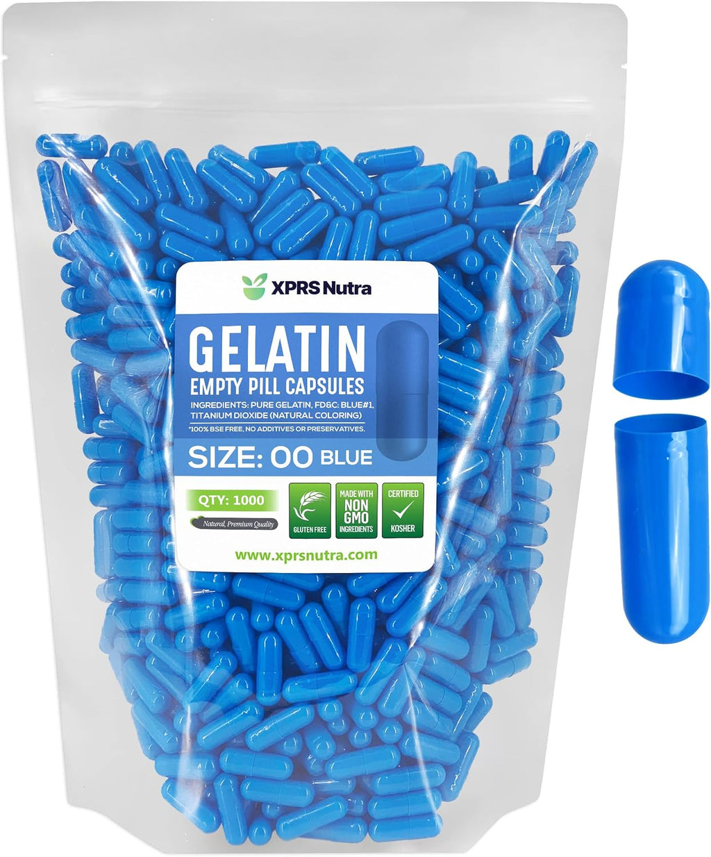XPRS Nutra Cápsulas Vacías Tamaño 00 - 1000 Unidades - Cápsulas de Gelatina Vacías para Rellenar - DIY Suplementos