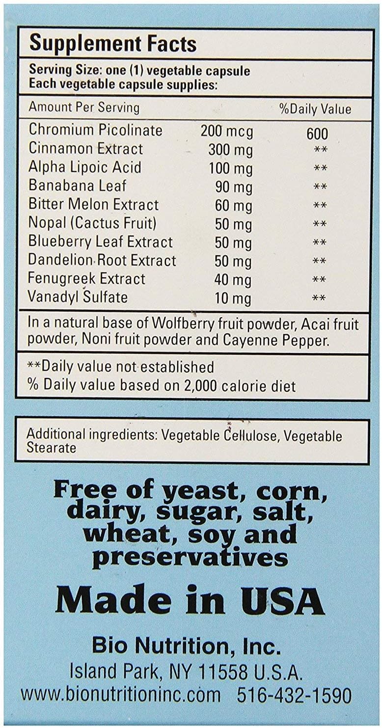 Bio Nutrition Blood Sugar Wellness - 60 Cápsulas Vegetales
