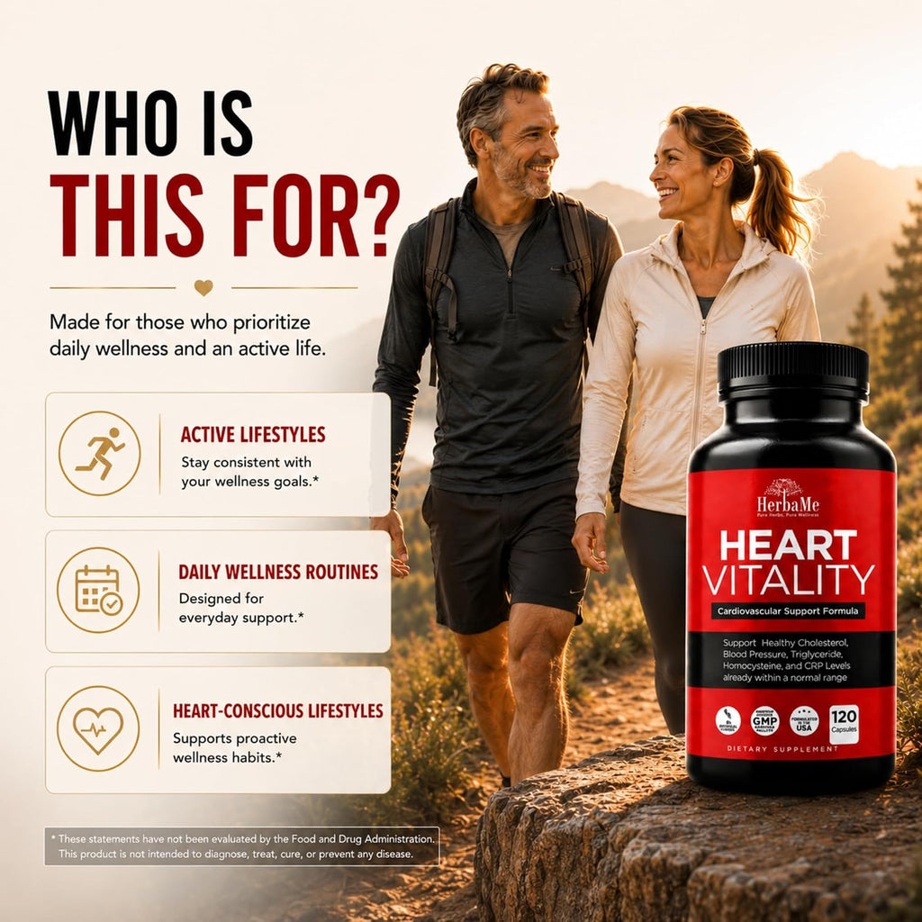 HerbaMe Heart Support – Suplemento para el Corazón con L-Arginina, Citrulina y CoQ10, 120 Cápsulas