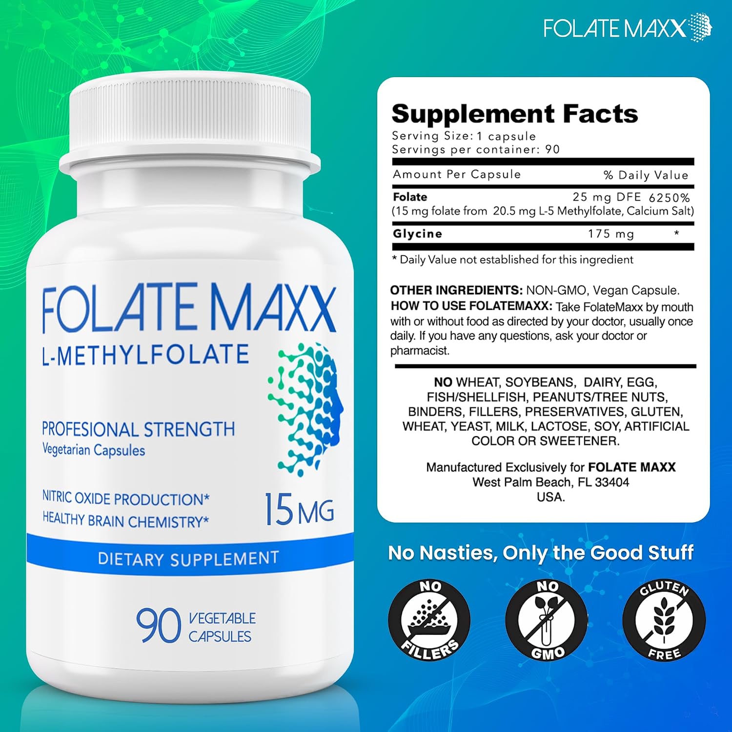 FolateMaxx L-Metilfolato 10mg, 90 Cápsulas - Suplemento de Metilfolato Activo para Hombres y Mujeres