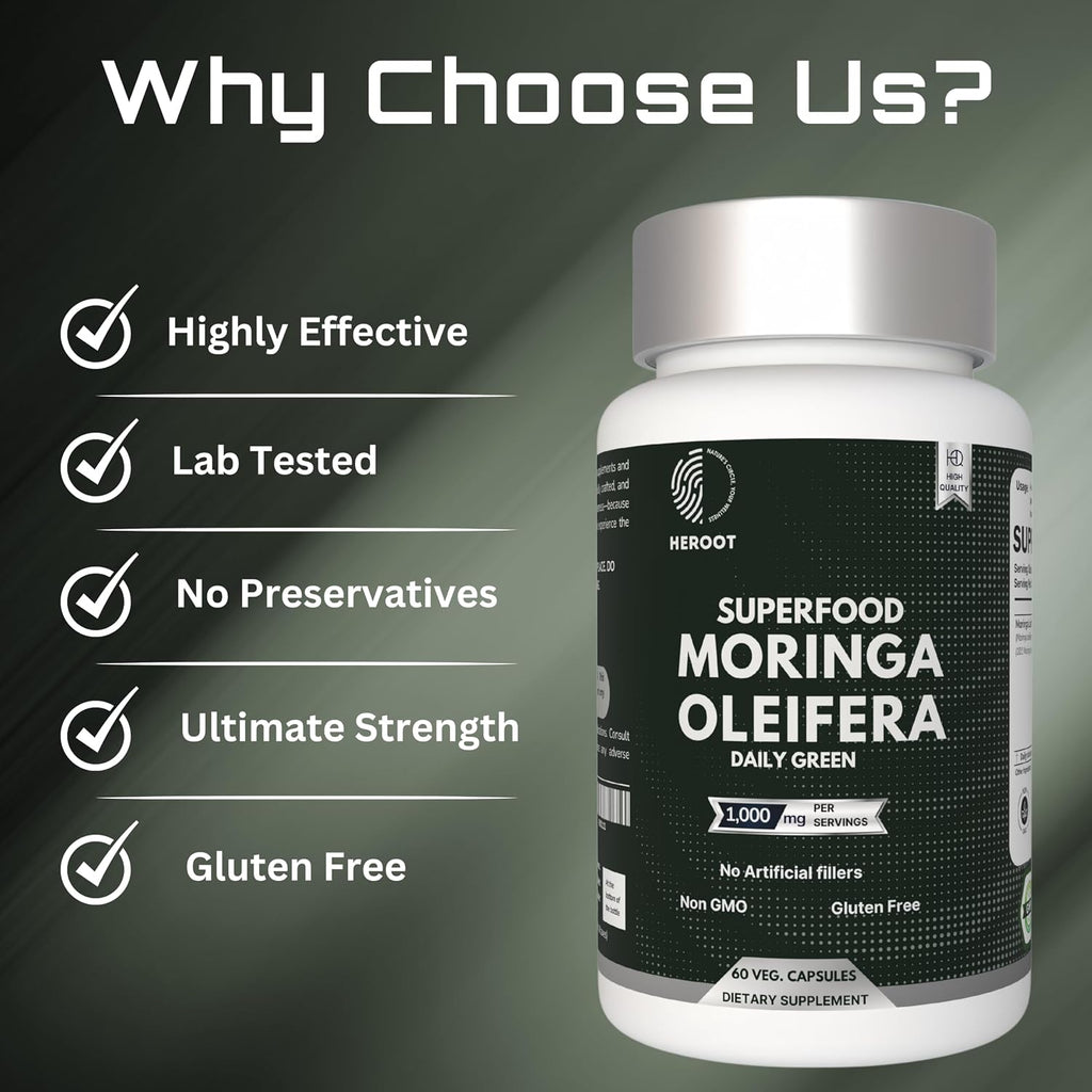 Cápsulas de Moringa Orgánica | Suplemento de Hojas de Moringa para Energía, Metabolismo y Apoyo Inmunitario – 60 Cápsulas