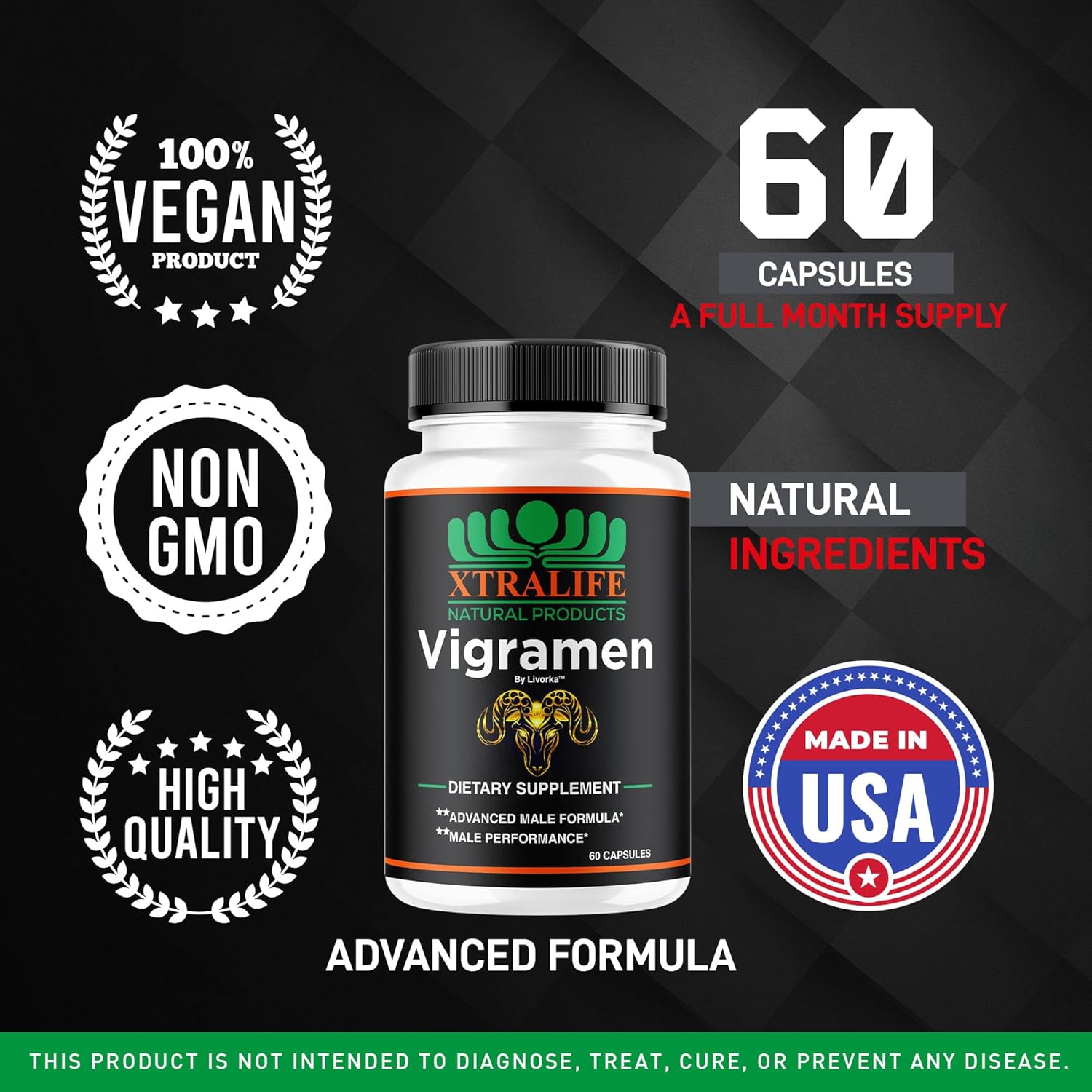 Vigramen Pills for Men - Cápsulas Multivitamínicas Naturales, 60 Unidades