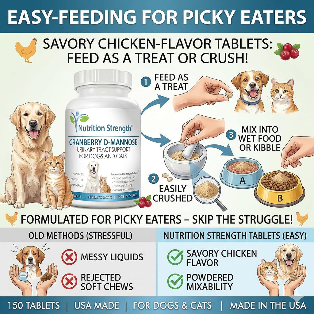 Nutrition Strength Cranberry D-Mannose para Perros y Gatos - Apoyo Urinario y Salud Inmunológica - 150 Comprimidos