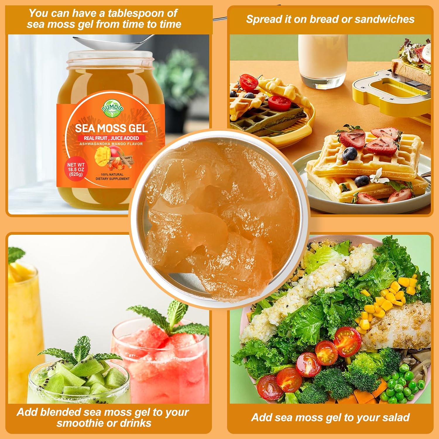 Gel de Musgo Marino (Sea Moss) Sabor Mango con Ashwagandha, 525g