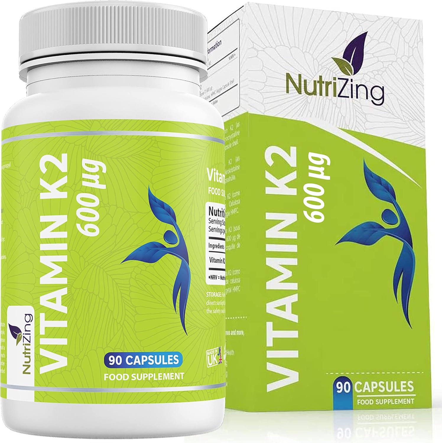 NutriZing Vitamina K2 MK7 600 mcg - 90 Cápsulas Veganas - Alta Potencia