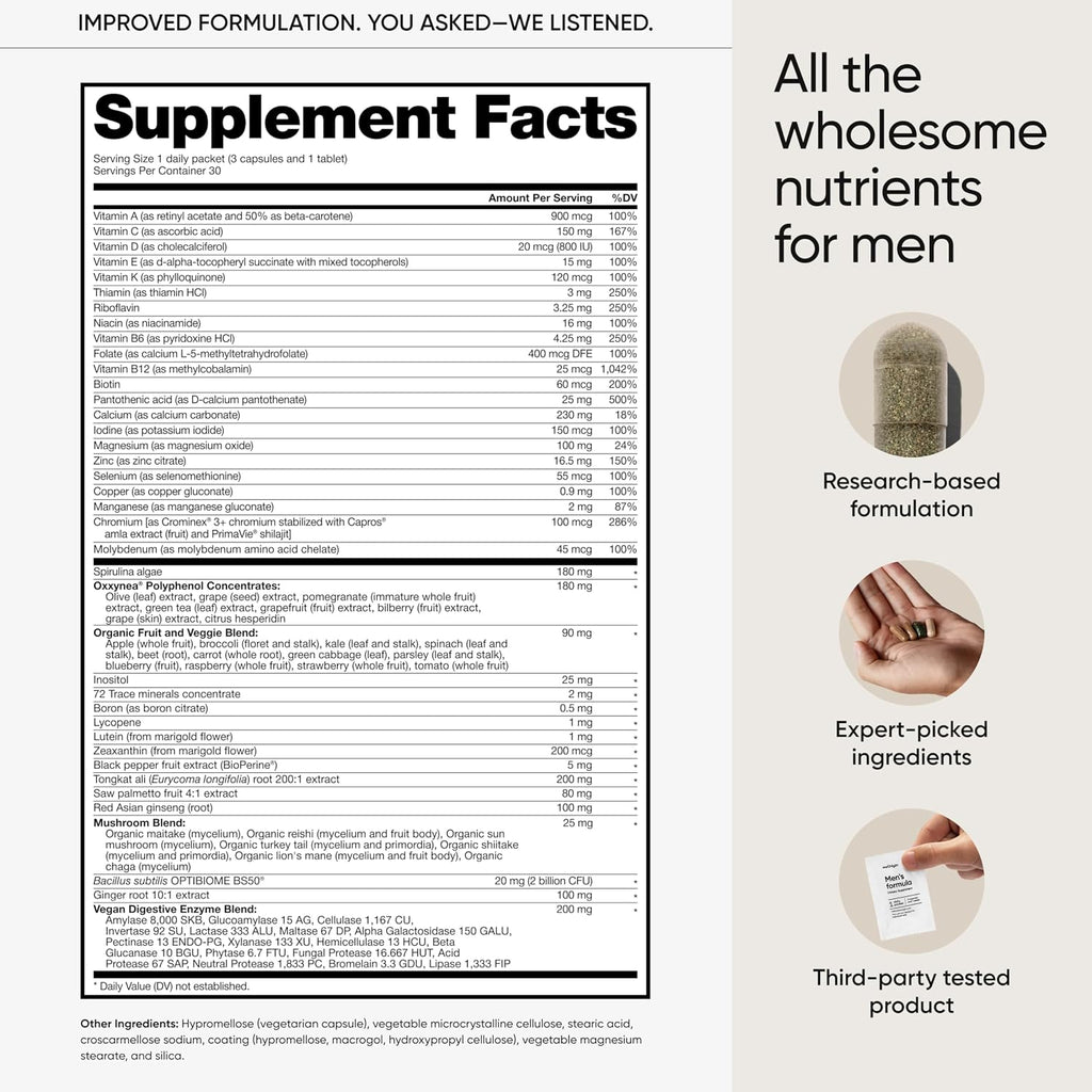 Multivitamínico para Hombres meOrigin | Complejo con Zinc, Vitamina D, C, B12, Saw Palmetto, Biotina, Selenio | 79 Nutrientes para la Energía y el Cabello Saludable | 30 Días