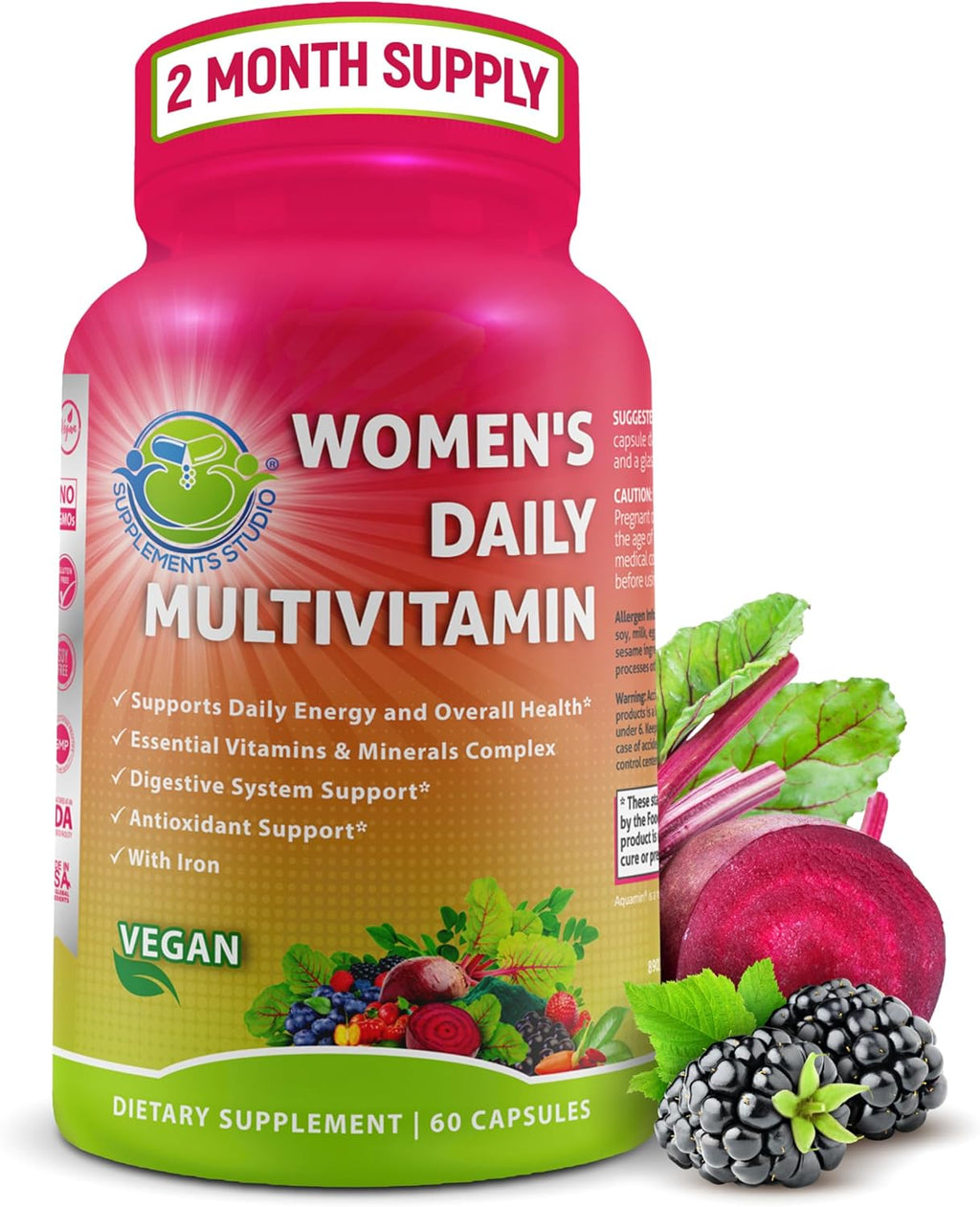 Suplements Studio Multivitamínico Vegano Diario con Hierro, Vitaminas B Metiladas, 180 Cápsulas