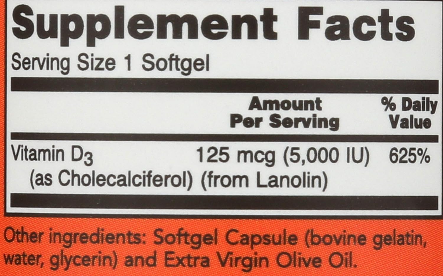 NOW Foods Vitamina D3 5000 UI - 120 Cápsulas Blandas, Pack de 2
