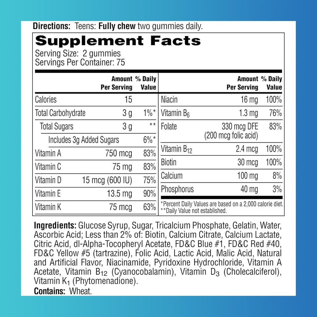 One A Day Teen Boy Multivitamínico en Gomitas para Adolescentes Chicos - 150 unidades