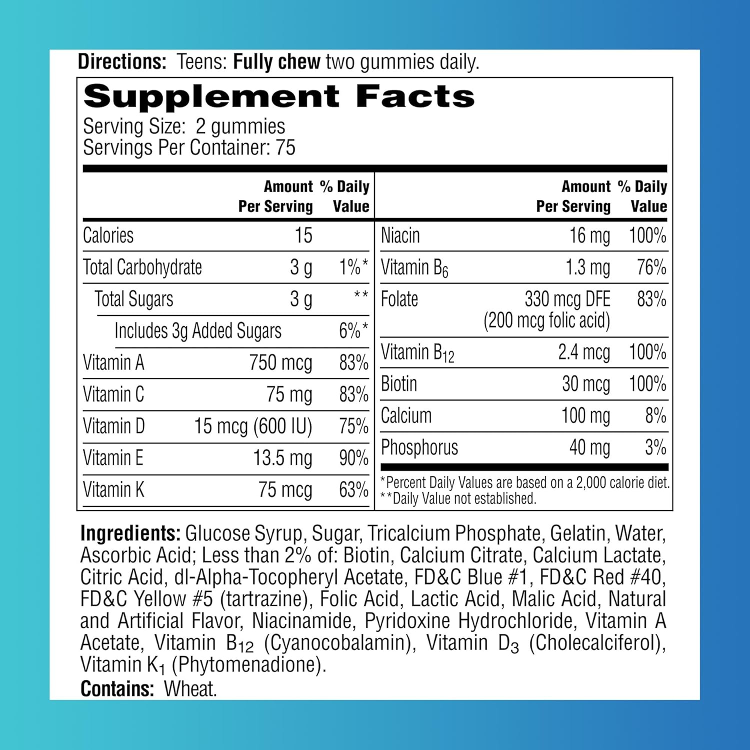 One A Day Teen Boy Multivitamínico en Gomitas para Adolescentes Chicos - 150 unidades