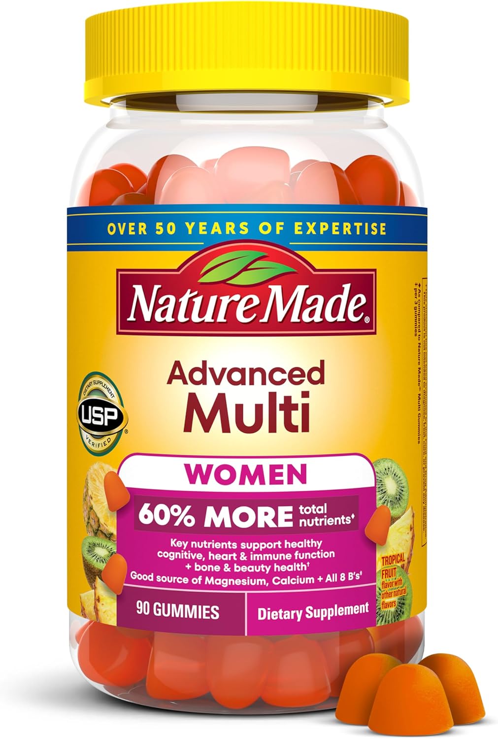 Nature Made Advanced Multivitamínico en Gominolas para Mujeres con Citrato de Magnesio, Calcio y Vitaminas B - 90 Gominolas, 30 Días