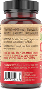 DEVA Chia Seed Oil, Rich in Omega 3, 6, 9 and Other Essential Fatty Acids, Cold Pressed and Unrefined, 90 Vegan Capsules
