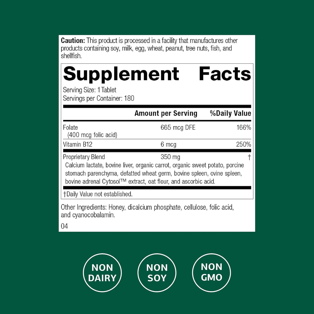 Standard Process Inc. Folic Acid B12-180 – Fomento de una circulación saludable. – Image 2