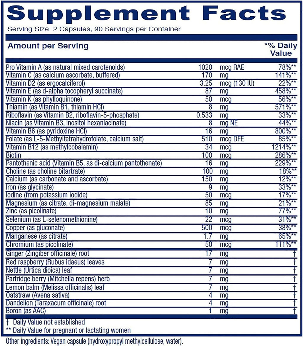 Vitanica Maternal Symmetry, Vitaminas Pre y Postnatales, Veganas, 180 Cápsulas