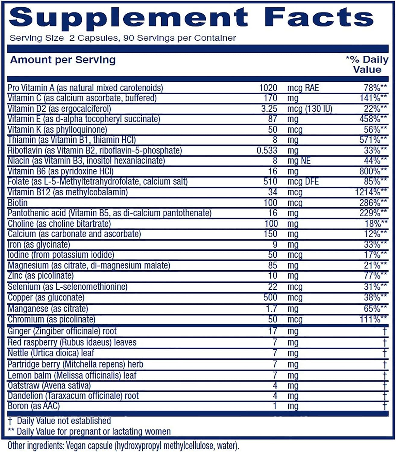 Vitanica Maternal Symmetry, Vitaminas Pre y Postnatales, Veganas, 180 Cápsulas