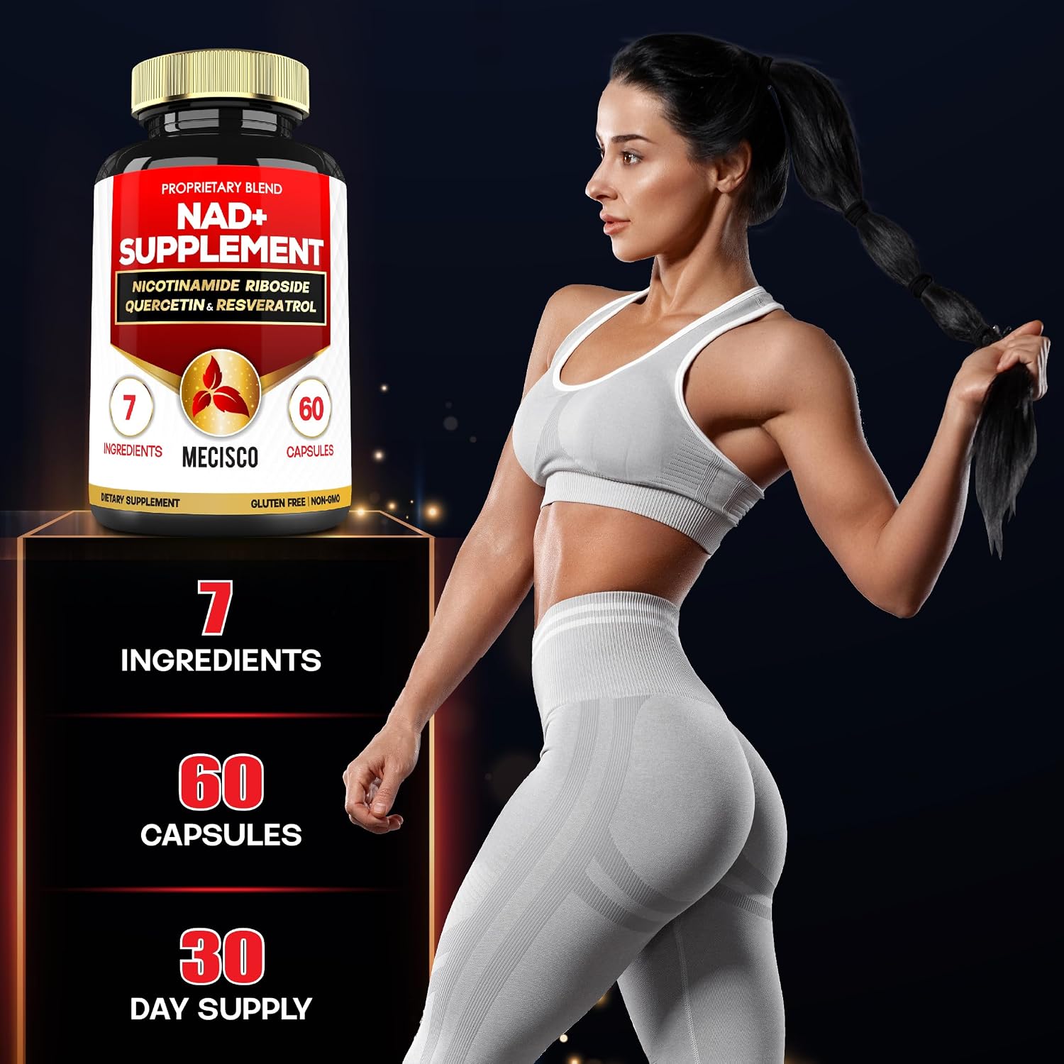 Mecisco NAD+ Suplemento con Nicotinamida Ribósido, Quercetina, Resveratrol, Cúrcuma, Rhodiola Rosea y Astrágalo - 60 Cápsulas