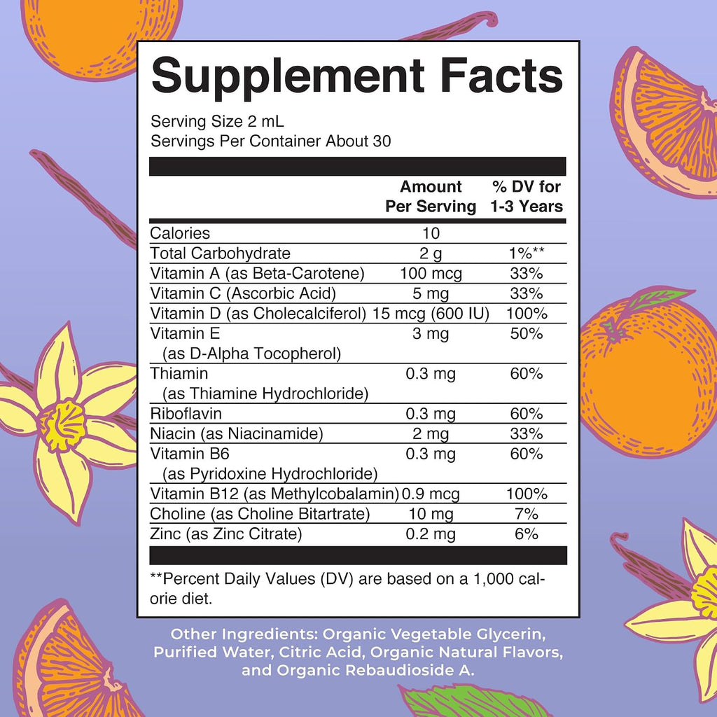 MaryRuth's Multivitamínico para Niños Pequeños | Vitaminas A C D E B6 B12 Zinc | Crecimiento Saludable | Inmunidad | Huesos | Función Cognitiva | Orgánico | Sin Azúcar | Vegano | No-GMO | 2 Fl Oz | 30 Días