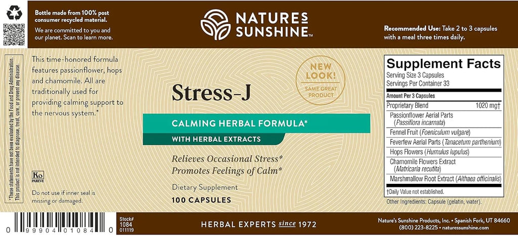 Nature's Sunshine Stress-J, 100 Cápsulas