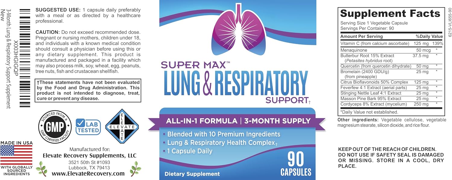 Elevate Recovery Supplements Apoyo Respiratorio 10-en-1, 90 Cápsulas